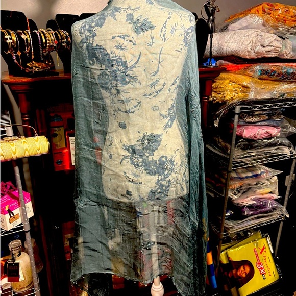 Beaded & Stoned Blue Scarf Wrap Bead Detailing Rhinestone - Picture 3 of 7